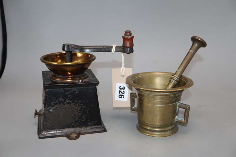 A Baldwin Son & Co, Stourport Lights coffee mill, and a pestle and mortar